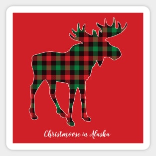 "Christmoose In Alaska" Moose Buffalo Red & Green Plaid Sticker